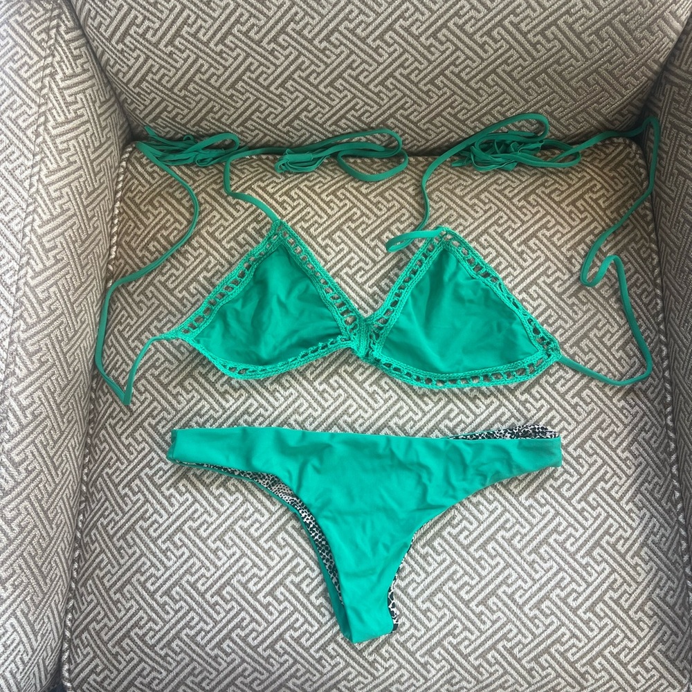 Acacia Swimwear Animal Print Bikini with Green Edges
